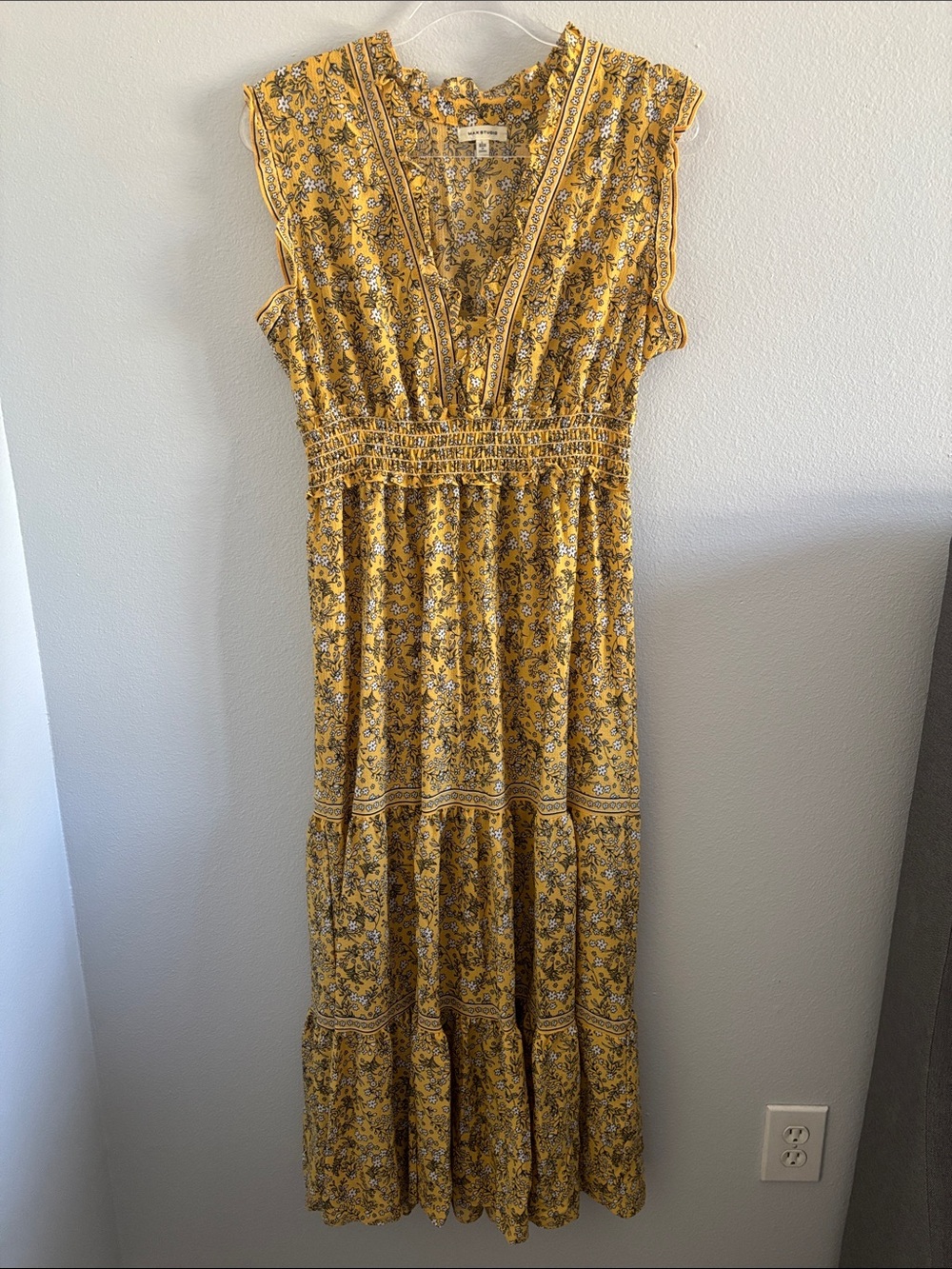 Max Studio Yellow Floral Tiered Maxi Dress